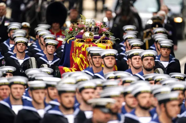 The State Gun Carriage carries the coffin of Queen Elizabeth II