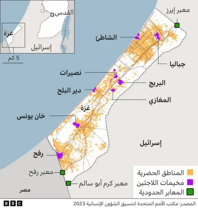 خريطة توضح موقع معبر رفح، شريان الحياة لغزة