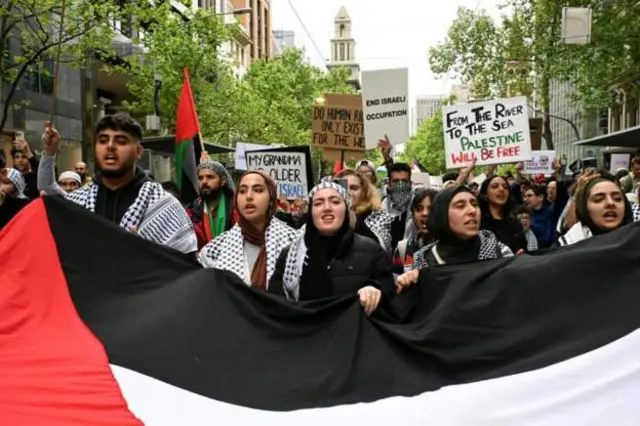 یک راهپیمایی حامی فلسطینیان در ملبورن