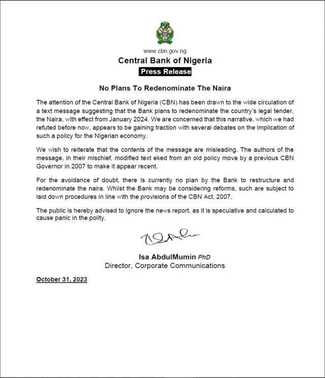 CBN statement