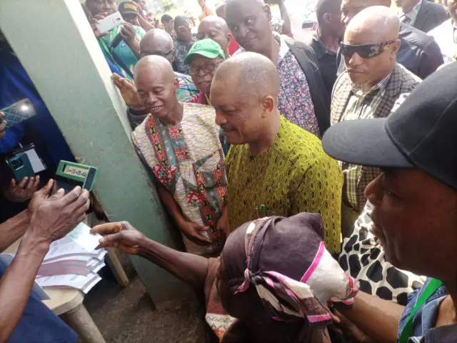 Samuel Anyanwu cast im vote for Amaimo Central School polling unit