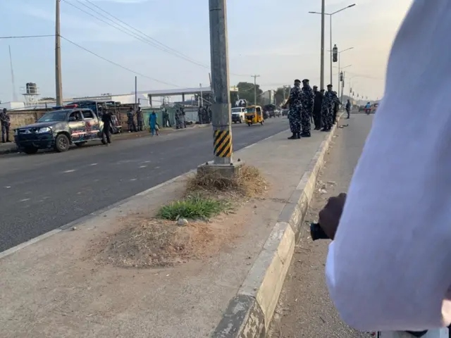 Police personnel on BUK road in Kano
