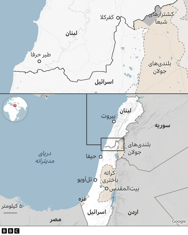 نقشه لبنان و اسرائیل