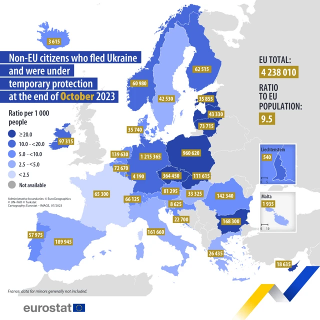 карта, украинские беженцы в ЕС