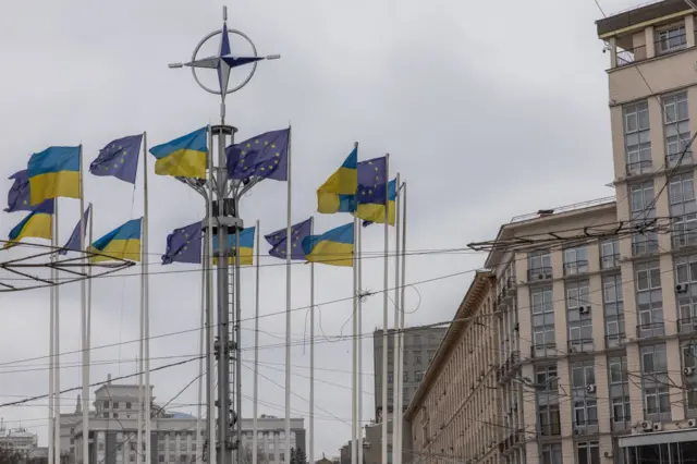 Флаги Украины и ЕС в Киеве