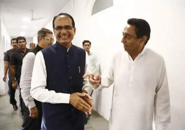 શિવરાજસિંહ ચૌહાણ (ડાબે) અને કમલનાથ (જમણે)