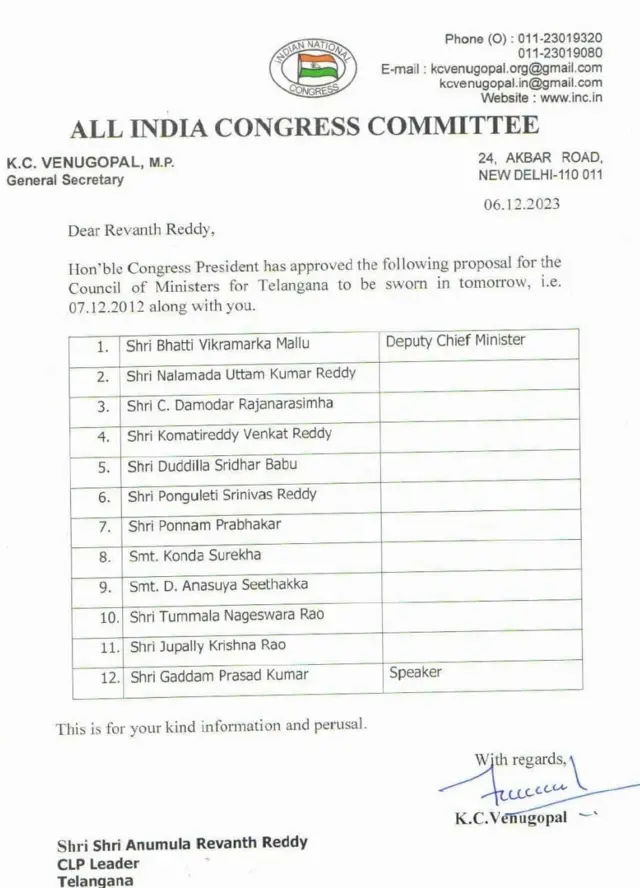 కాంగ్రెస్ మంత్రుల జాబితా