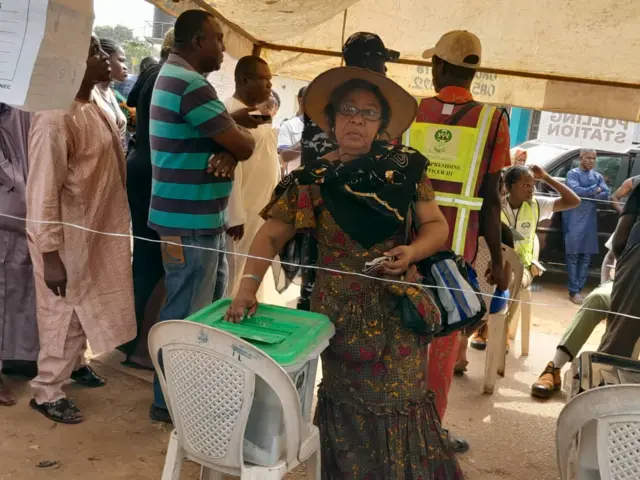 Elderly woman wey don cast her vote