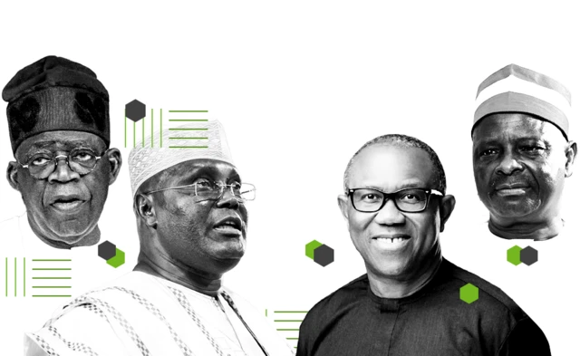 Collage foto of Tinubu, Atiku, Obi and Kwankwaso