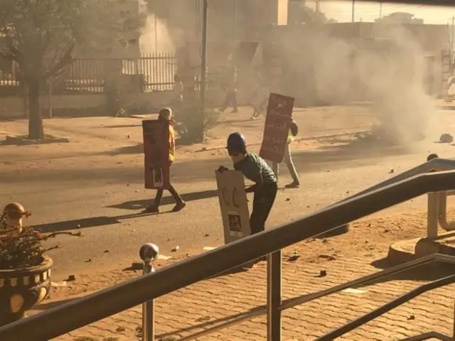 Some demonstrators hit back at police with stones