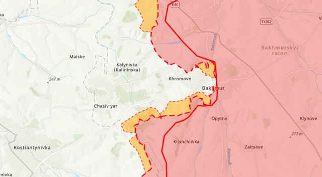 карта фронта в районе Бахмута