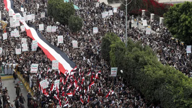 احتجاج في الذكرى الثامنة للحملة العسكرية بقيادة السعودية على اليمن ، صنعاء - 26 مارس 2023