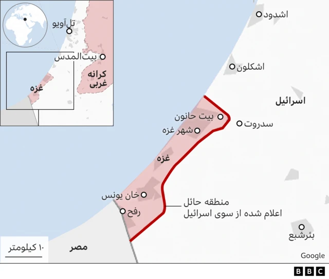 نقشه اسرائیل و غزه