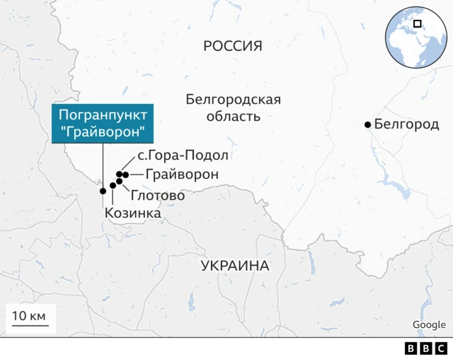 На карте отмечены населенные пункты в Белгородской области, упоминаемые в сообщениях о вылазке диверсантов