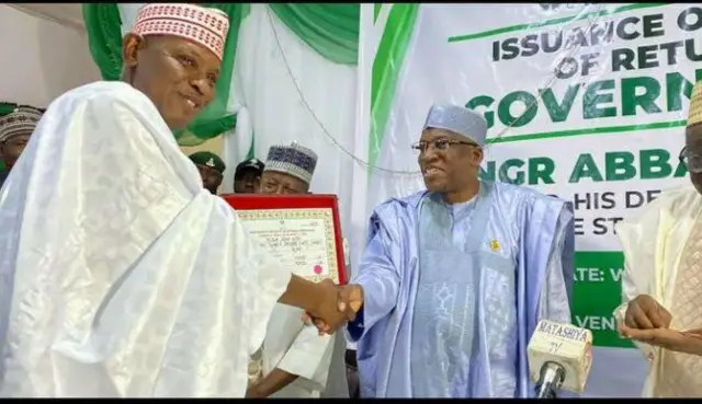 Abba during im visit to INEC after e win