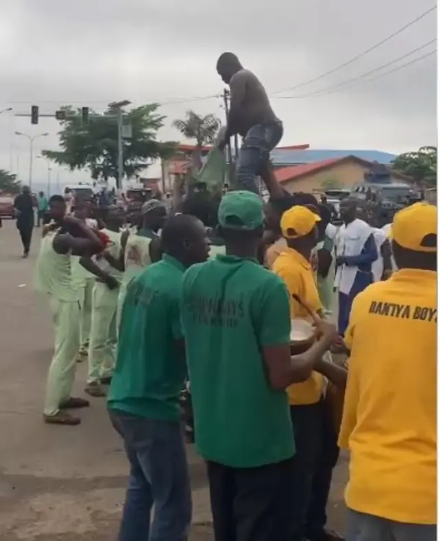 Supporters of Vice President Kashim Shettima dey jubilate outside Eagles Square