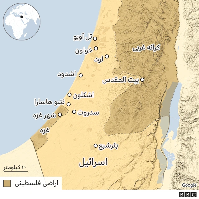 نقشه اسرائیل و مناطق فلسطینی