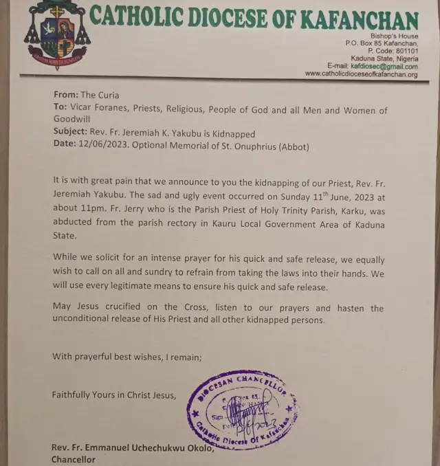 Akwụkwọ ozi si n'aka dayọsis Kafanchan