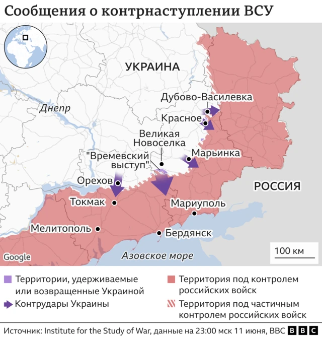 Карта направлений украинского контрнаступления