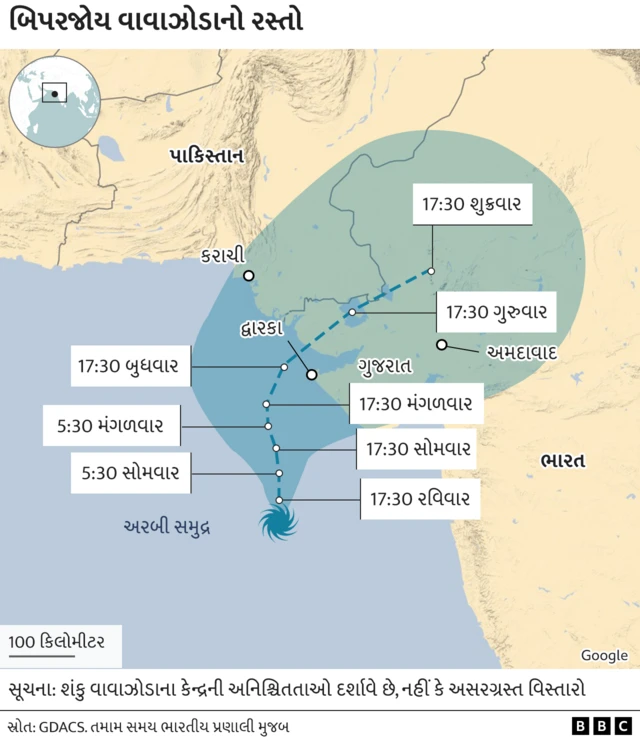 બિપરજોય વાવાઝોડાનો રસ્તો