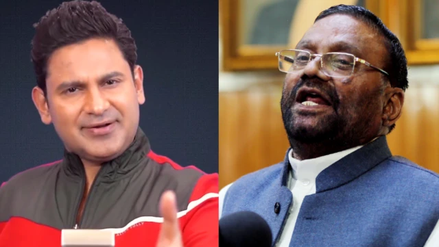 स्वामी प्रसाद मौर्य के साथ मनोज मुंतशिर