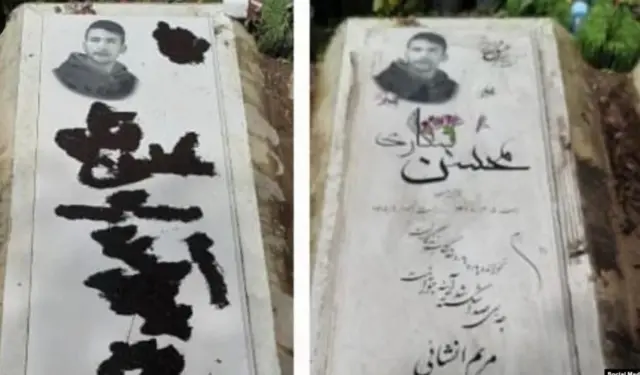 پدر محسن شکاری فروردین ماه با انتشار عکسی گفت که روی سنگ مزار پسرش قیر مالیدند