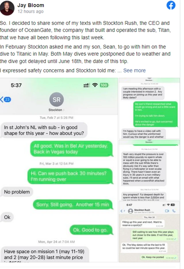 जे ब्लूम का फ़ेसबुक पोस्ट