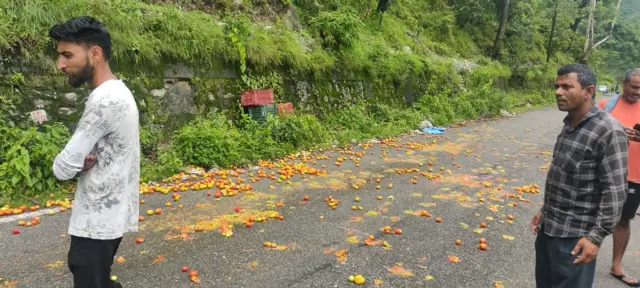 टमाटर से भरी वैन दर्घटना का शिकार