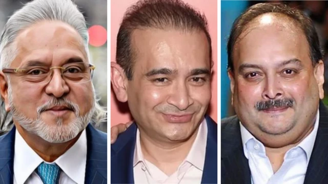 विजय माल्या, नीरव मोदी, मेहुल चोकसी (बाएं से दाएं)