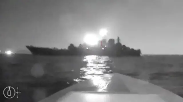Удар украинского дрона по российскому военному кораблю «Оленегорский горняк»