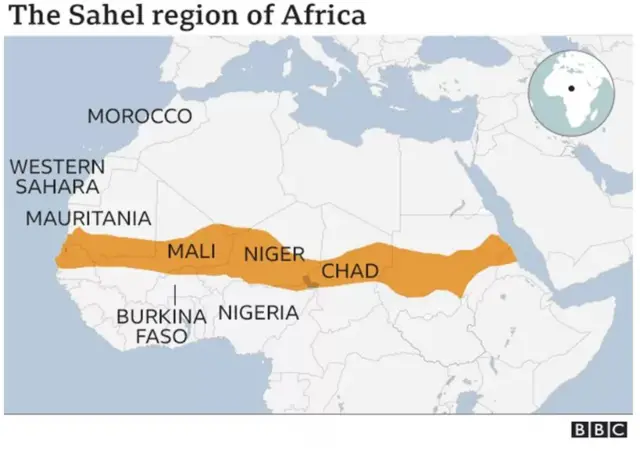 Maapụ na-egosi mpaghara Sahel nke Afrịka