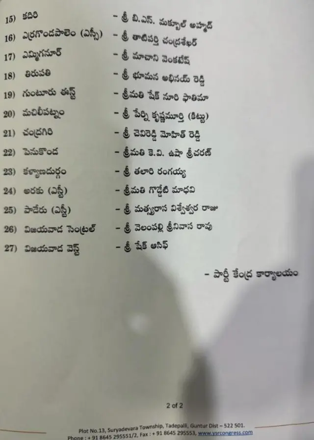 YSRCP నియోజకవర్గ ఇంచార్జిల సెకండ్ లిస్ట్