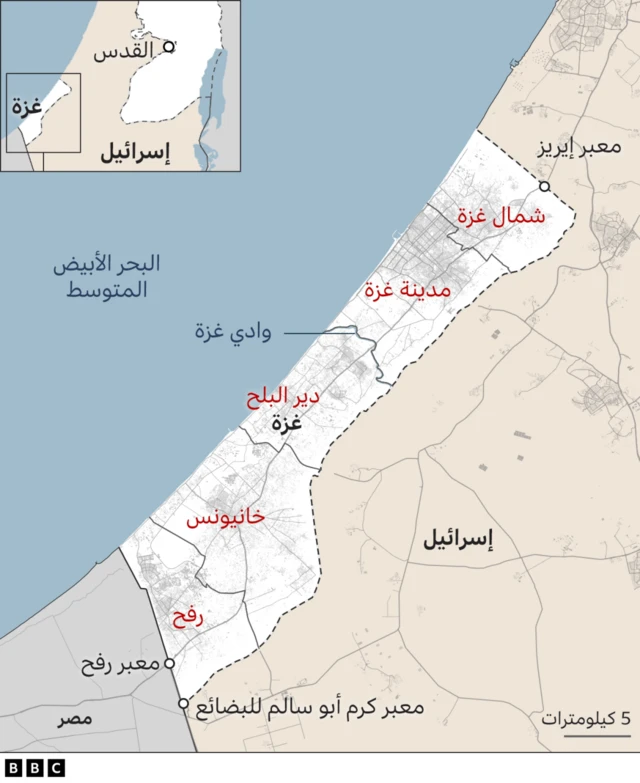 خريطة لقطاع غزة.