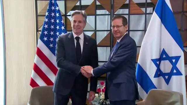 अमेरिकी विदेश मंत्री एंटनी ब्लिंकन और इसराइली राष्ट्रपति इसाक हर्ज़ोग