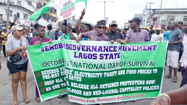 Protesters for Lagos carry banner wit inscriptions of dia demands