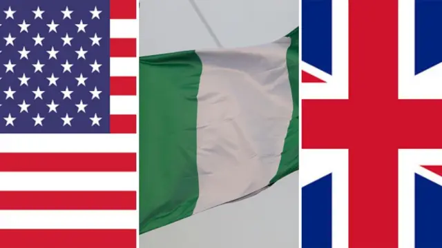 US, Nigeria and UK flag