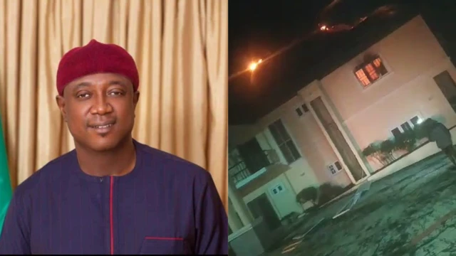 Senator Frank Ibezim and his torched house