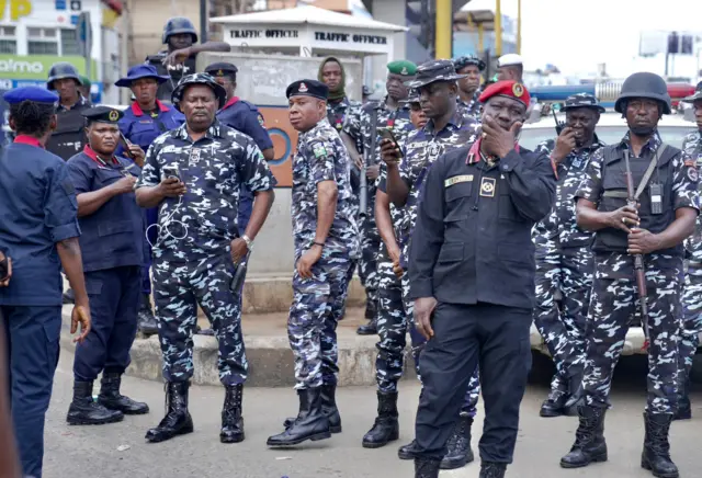 Security agencies wey include di police, military, civil defence dey for Lagos protest ground