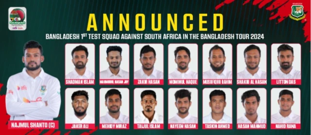 দক্ষিণ আফ্রিকা টেস্টে বাংলাদেশ স্কোয়াড