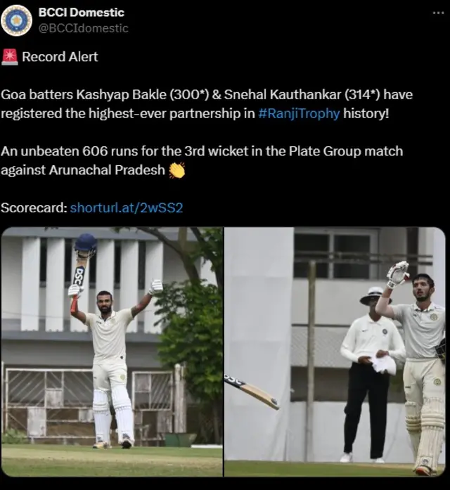 अरुणाचल प्रदेश के ख़िलाफ़ गोवा के स्नेहल कौथांकर