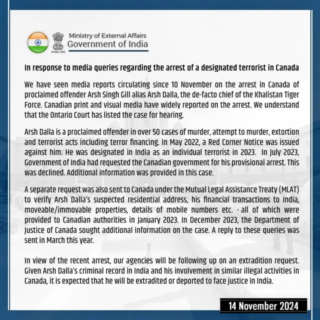 विदेश मंत्रालय का बयान