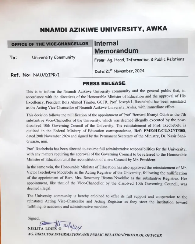 E tighachila Prof. Ikechebelu dịka onyeisi mahadum UNIZIK