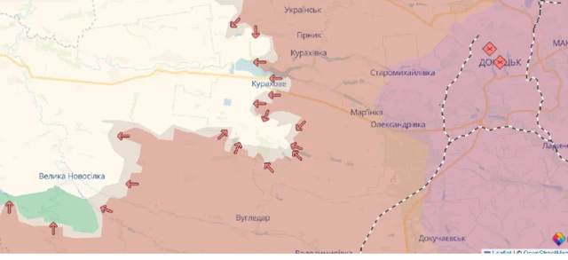 карта линии фронта в районе Курахова