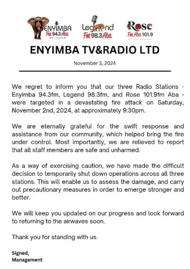 Enyimba FM, Legend FM na Rose FM agbaala ọkụ n’Abịa steeti