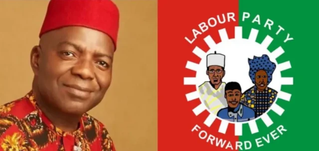 Gwamna Alex Otti da tambarin jam'iyyarsa ta Labour