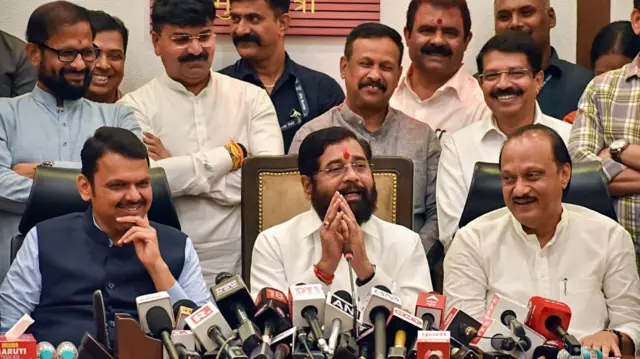 महायुति गठबंधन के नेता- देवेंद्र फडणवीस, एकनाथ शिंदे और अजित पवार