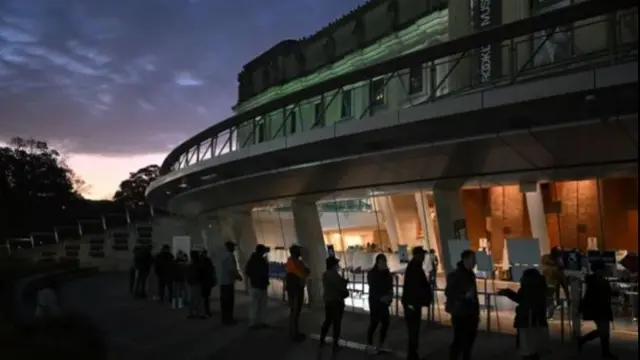 人們在紐約市布魯克林博物館排隊投票。