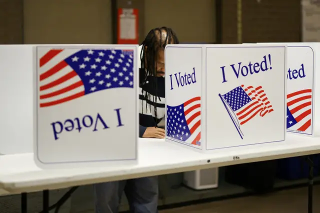 A man votes in the 2024 U.S. presidential election on Election Day, at Pittsburgh Manchester School in Pittsburgh, Pennsylvania, U.S., November 5,