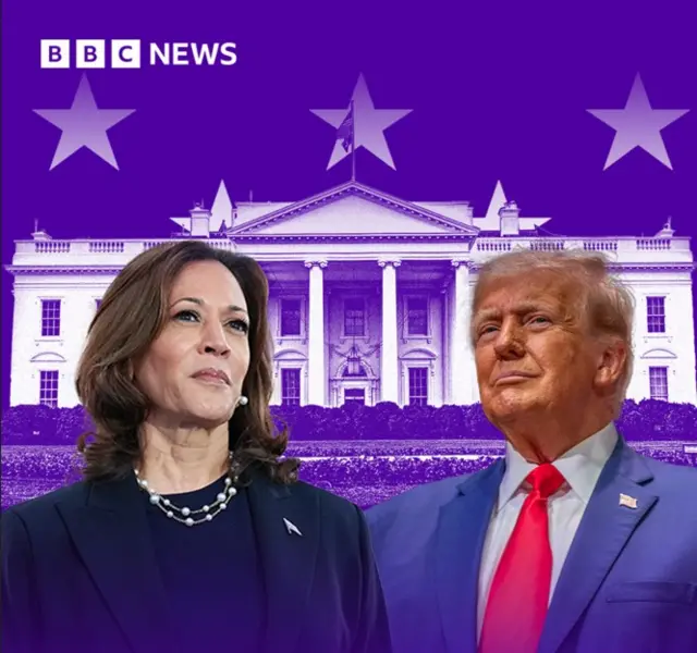 montagem com trump kamala e casa branca
