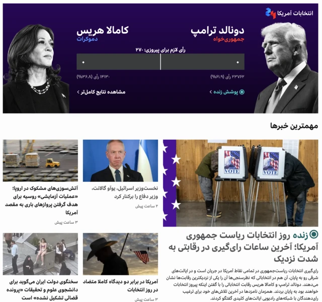 اسکرین صفحه زنده وبسایت بی بی سی فارسی